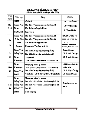 Kế hoạch bài học tuần 30 lớp 4 - Năm học 2016-2017 - Lê Văn Hoàn